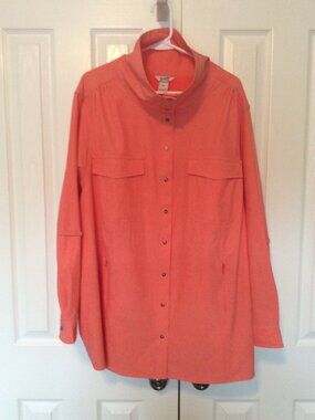 Duluth Trading Co Womens Plus 4X‎ Coral Pink Striped Snap Front Utility Jacket